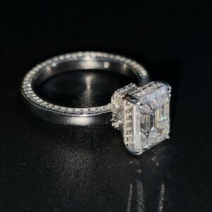 3CTW Moissanite Emerald Cut Engagement Ring . Solid S925 Silver